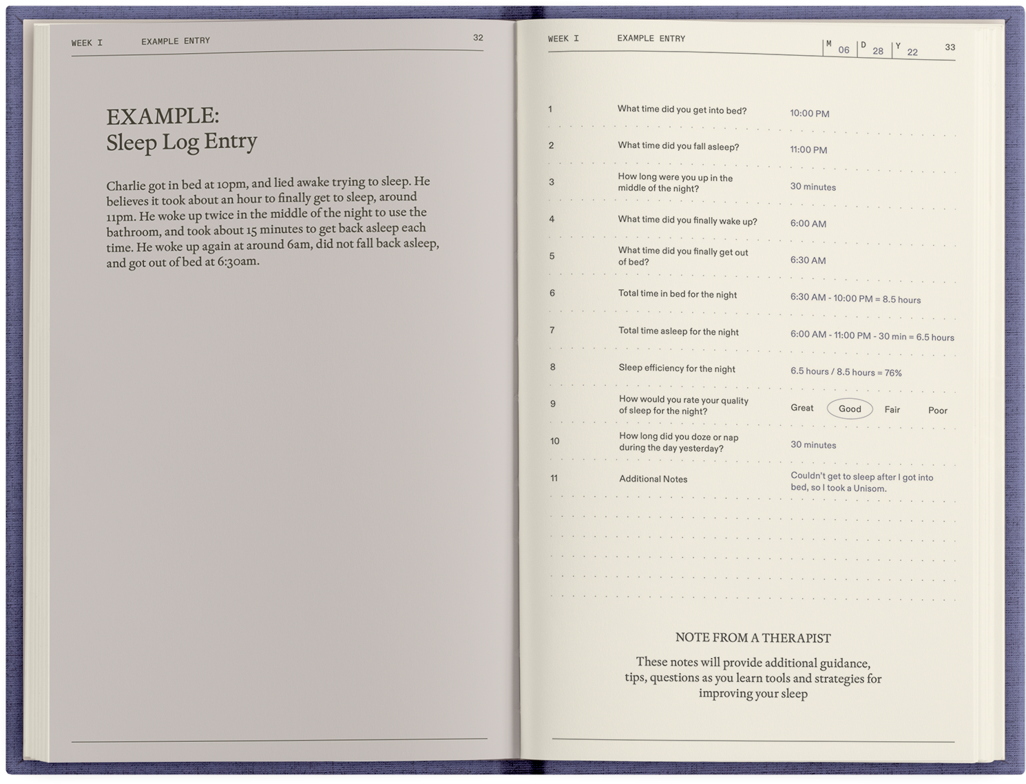 EXAMPLE: Sleep Log Entry
